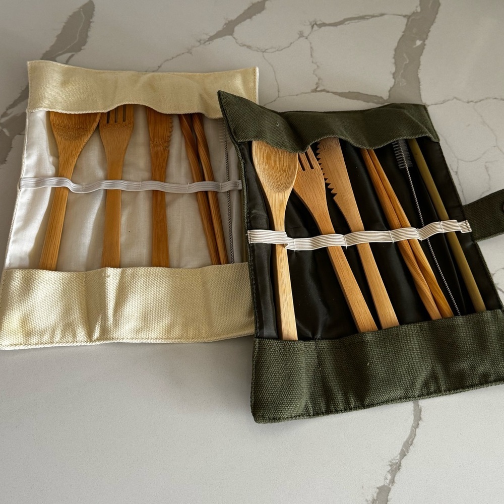 Eco-Friendly Bamboo Cutlery Set with Case Picnic - Picture 1 of 7